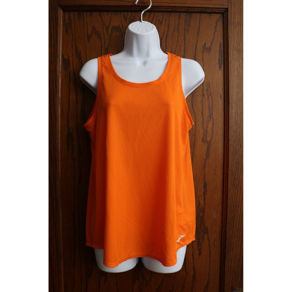 BROOKS Tank Top Womens Large Orange Mesh Distance Running Athletic Activewear